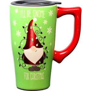 Spoontiques – Ceramic Travel Mugs – Bah Humbug Cup – Hot or Cold Beverages – Gift for Coffee Lovers(Christmas Gnome)