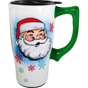 Spoontiques – Ceramic Travel Mugs – Bah Humbug Cup – Hot or Cold Beverages – Gift for Coffee Lovers(Santa)