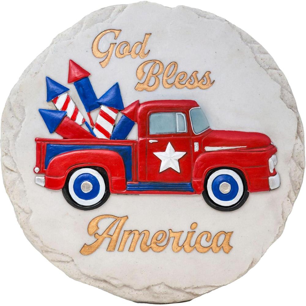 image:imageSpoontiques God Bless America Truck Stepping Stone  Decorative Garden Stone for Yard Patio Garden or Walkway  Outdoor or Indoor Home Decor