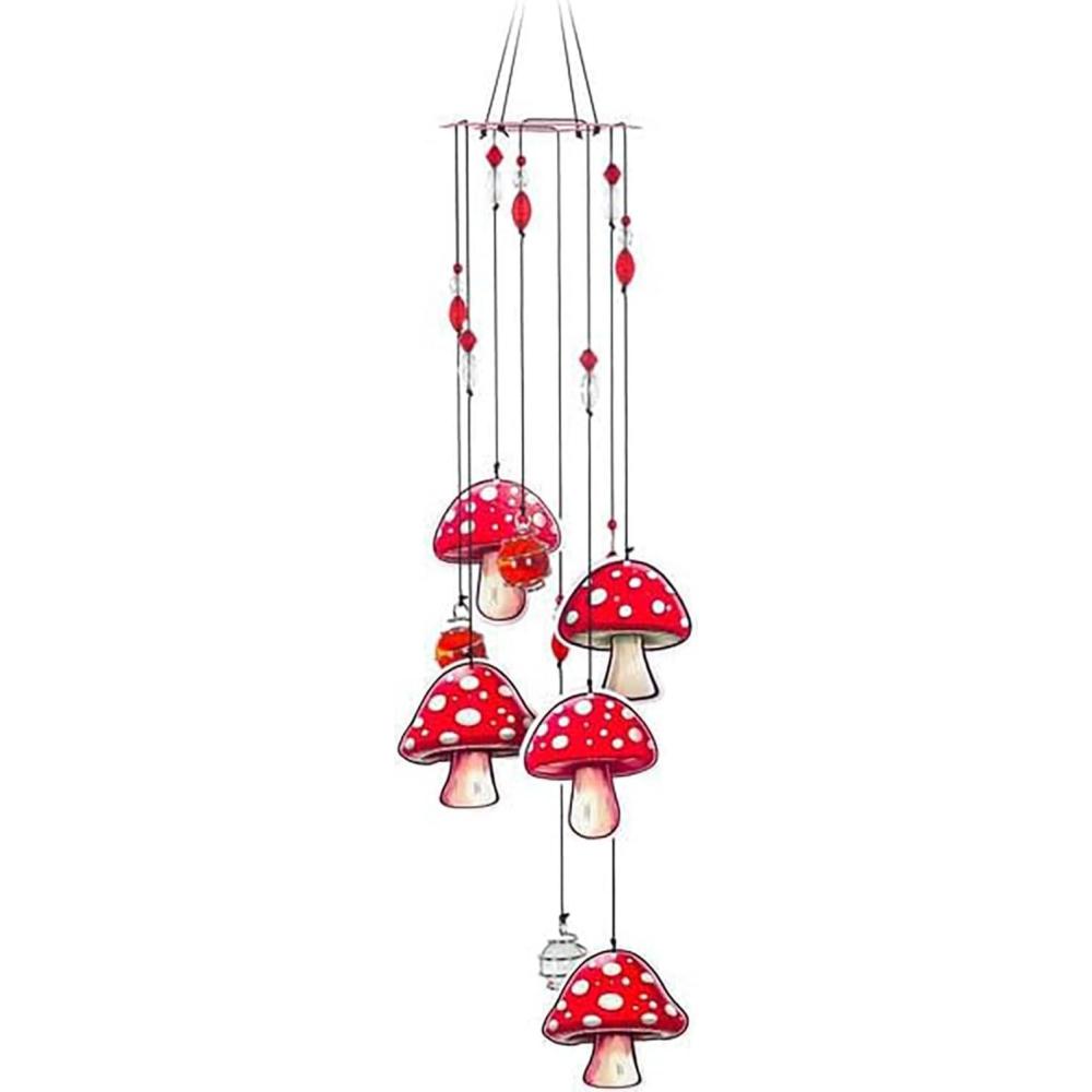 image:imageSpoontiques Mushrooms Hanging Red amp White Silent Chimes with Beads Outdoor Garden Dcor Decorative Chimes for Yard Garden Backyard and Patio Decoration