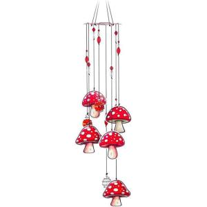 Spoontiques Mushrooms Hanging Red & White Silent Chimes with Beads – Outdoor Garden Décor – Decorative Chimes for Yard, Garden, Backyard and Patio Decoration