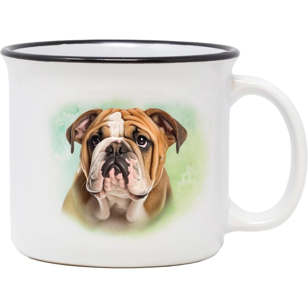 image:imageSpoontiques Bulldog Ceramic Camper Mugs 14 Ounce Beverage Capacity Microwave and Dishwasher Safe 3 58 Tall