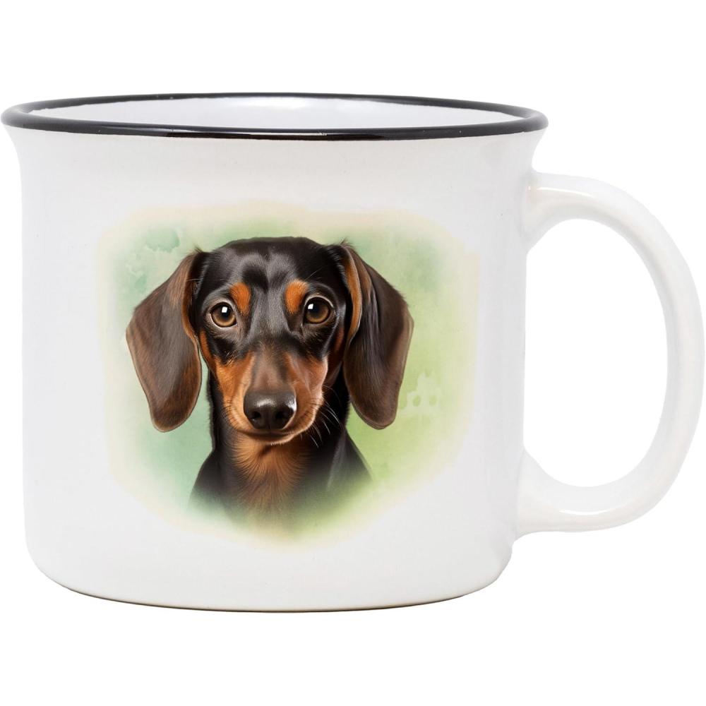 image:imageSpoontiques Dachshund Ceramic Camper Mugs 14 Ounce Beverage Capacity Microwave and Dishwasher Safe 3 58 Tall