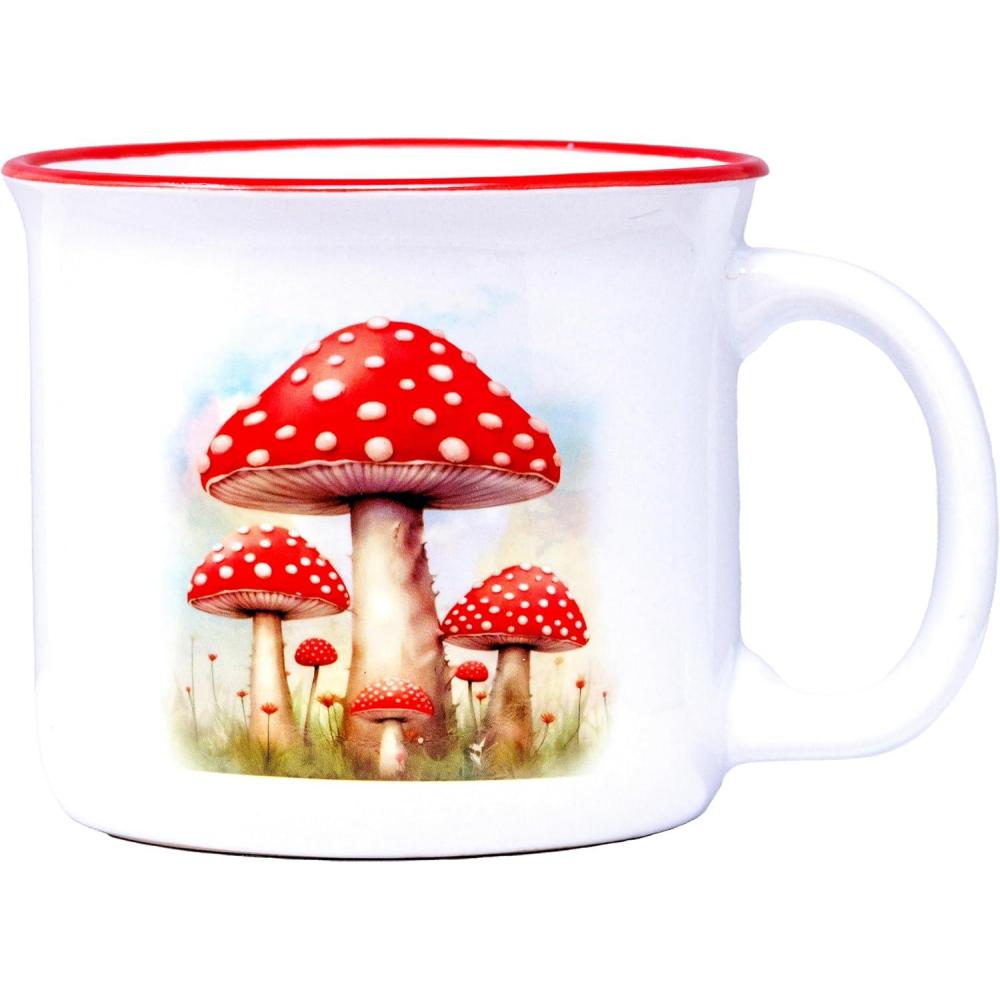 image:imageSpoontiques Mushroom Ceramic Camper Mugs 14 Ounce Beverage Capacity Microwave and Dishwasher Safe 3 58 Tall