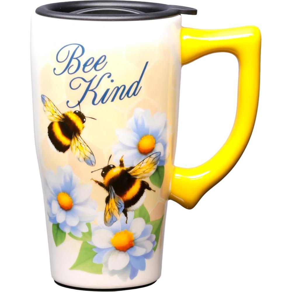 image:imageSpoontiques Snoopy Free Hugs Ceramic Travel Coffee Mug with Lid and Handle Peanuts Double Walled Mug for Hot and Cold Beverages Microwave and Dishwasher Safe Spill Proof LidBee Kind