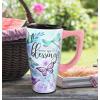 Spoontiques – Ceramic Travel Coffee Mug with Lid and Handle – Spill Proof Lid – Double Walled Mug for Hot and Cold Beverages – Microwave and Dishwasher Safe – Everyday Is A Blessing Travel Mug