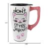 Spoontiques – Ceramic Travel Coffee Mug with Lid and Handle – Spill Proof Lid – Double Walled Mug for Hot and Cold Beverages – Microwave and Dishwasher Safe – Don’t Stress Meowt