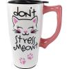 Spoontiques – Ceramic Travel Coffee Mug with Lid and Handle – Spill Proof Lid – Double Walled Mug for Hot and Cold Beverages – Microwave and Dishwasher Safe – Don’t Stress Meowt
