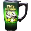 Spoontiques How I Roll Ceramic Travel Coffee Mug with Lid and Handle – Spill Proof Lid – Double Walled Mug for Hot and Cold Beverages – Microwave and Dishwasher Safe(How I Roll)