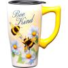 Spoontiques Snoopy Free Hugs Ceramic Travel Coffee Mug with Lid and Handle – Peanuts Double Walled Mug for Hot and Cold Beverages – Microwave and Dishwasher Safe, Spill Proof Lid(Bee Kind)