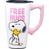 Spoontiques Snoopy Free Hugs Ceramic Travel Coffee Mug with Lid and Handle – Peanuts Double Walled Mug for Hot and Cold Beverages – Microwave and Dishwasher Safe, Spill Proof Lid(Snoopy Free Hugs)