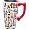Spoontiques Snoopy Free Hugs Ceramic Travel Coffee Mug with Lid and Handle – Peanuts Double Walled Mug for Hot and Cold Beverages – Microwave and Dishwasher Safe, Spill Proof Lid(Peanuts)