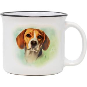 Spoontiques Beagle Ceramic Camper Mugs – 14 Ounce Beverage Capacity – Microwave and Dishwasher Safe – 3 5/8” Tall