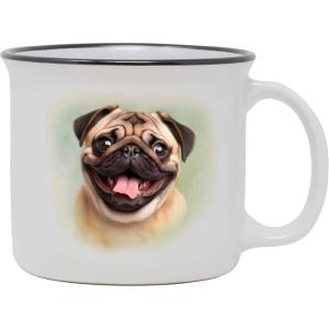 Spoontiques Pug Ceramic Camper Mugs – 14 Ounce Beverage Capacity – Microwave and Dishwasher Safe – 3 5/8” Tall