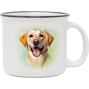 Spoontiques Yellow Lab Ceramic Camper Mugs – 14 Ounce Beverage Capacity – Microwave and Dishwasher Safe – 3 5/8” Tall