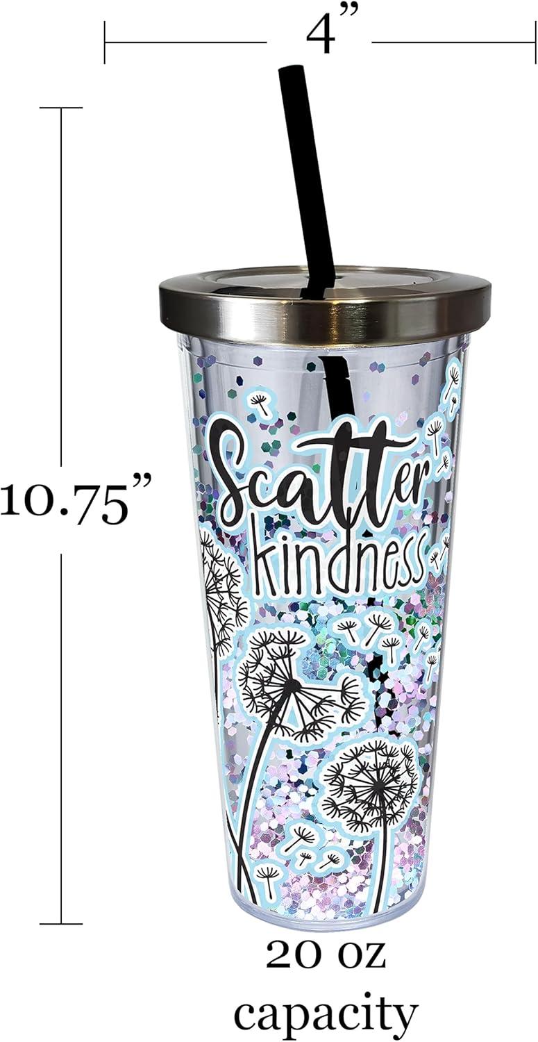 image:imageSpoontiques Glitter Filled Acrylic Tumbler Glitter Cup with Straw 20 oz Stainless Steel Locking Lid with Straw Double Wall Insulated BPA Free Scatter Kindness