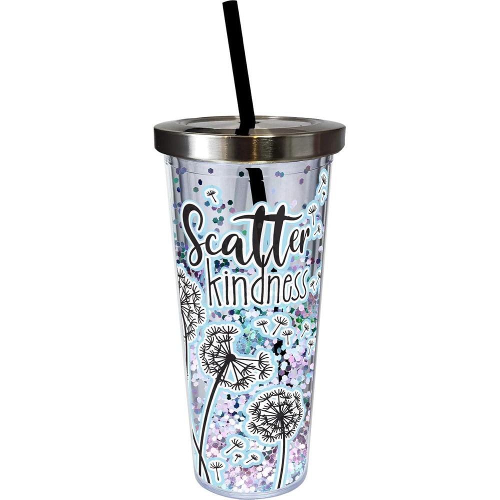image:imageSpoontiques Glitter Filled Acrylic Tumbler Glitter Cup with Straw 20 oz Stainless Steel Locking Lid with Straw Double Wall Insulated BPA Free Scatter Kindness