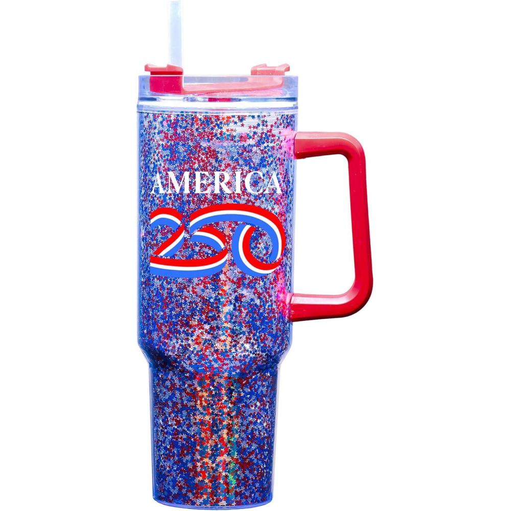image:imageSpoontiques America 250 40oz Acrylic Travel Mug Double Wall Acrylic with Sliding Lock Travel Lid and Straw 11 Tall