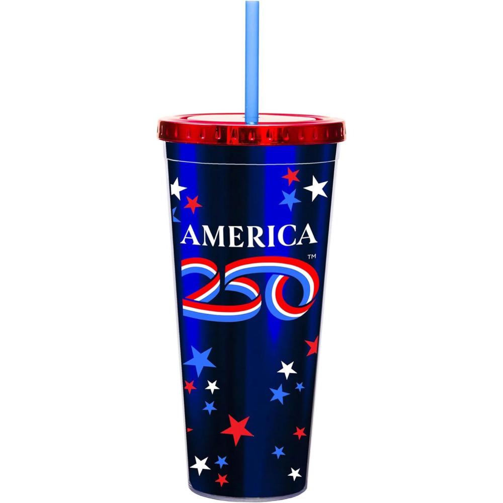 image:imageSpoontiques America 250 Foil Cup  20oz Acrylic Foil Cup with Straw  Metallic Locking Lid  Double Wall Insulated and BPA Free