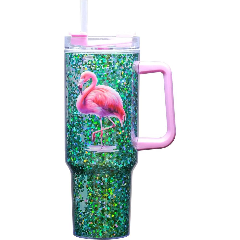 image:imageSpoontiques Flaming 40oz Acrylic Travel Mug  Double Wall Acrylic with Sliding Lock Travel Lid and Straw  11 Tall
