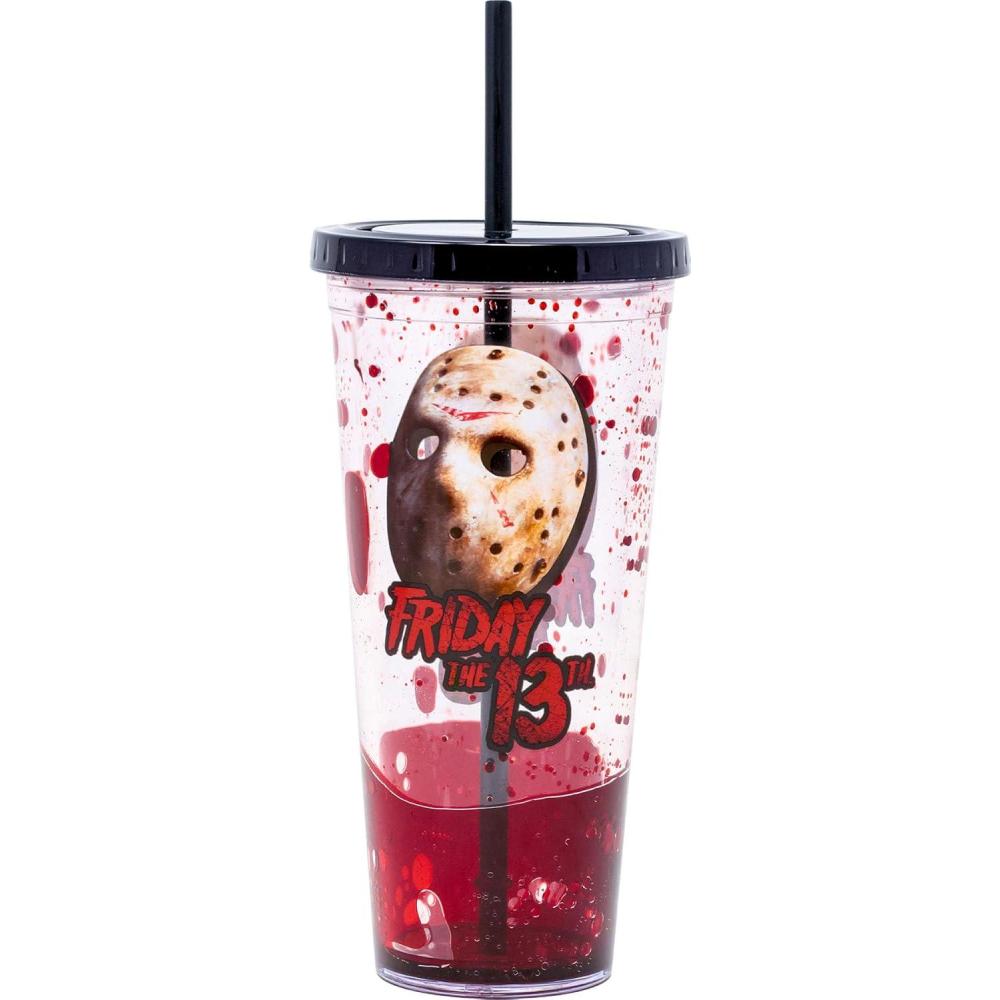 image:imageSpoontiques IT Horror Tumbler 32oz  Liquid Filled Acrylic Cup with Straw  Locking Lid with Straw Double Wall Insulated BPA FreeFriday the 13th