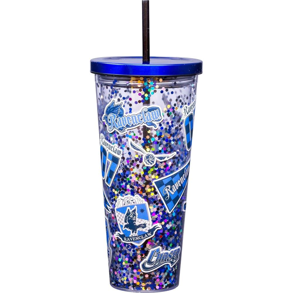 image:imageSpoontiques Large Harry Potter Glitter Cup Tumbler with Stainless Steel Lid and Straw 32 oz Acrylic Ravenclaw