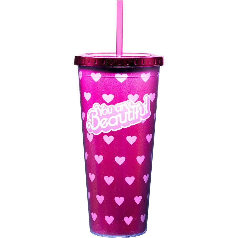 image:imageSpoontiques You Are Beautiful Acrylic Foil Cup with Straw 20 oz Metallic Locking Lid with Straw Double Wall Insulated BPA Free