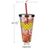 Spoontiques – 21337 Wonder Woman Logo Glitter Cup w/Straw, One Size, Red & Gold, 20 ounces