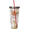 Spoontiques 21313 Teacher Glitter Cup with Straw, Gold, 20 ounces