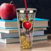 Spoontiques 21313 Teacher Glitter Cup with Straw, Gold, 20 ounces
