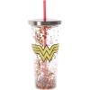 Spoontiques – 21337 Wonder Woman Logo Glitter Cup w/Straw, One Size, Red & Gold, 20 ounces