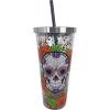 Spoontiques – Glitter Filled Acrylic Tumbler – Glitter Cup with Straw – 20 oz - Stainless Steel Locking Lid with Straw – Double Wall Insulated – BPA Free – Sugar Skull Drinking Cup
