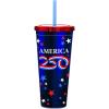 Spoontiques America 250 Foil Cup – 20oz Acrylic Foil Cup with Straw – Metallic Locking Lid – Double Wall Insulated and BPA Free