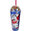 Spoontiques Superman Dome Top Acrylic Tumbler, 20oz – Glitter-Filled Dome Top with Enclosed Figurine & Coordinating Reusable Straw – 10″ Tall Double Wall Insulated Travel Cup