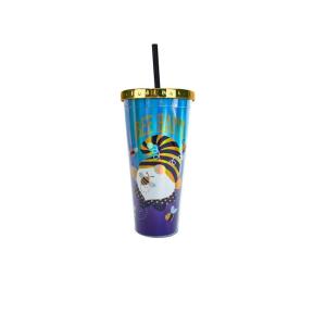 Spoontiques – Acrylic Foil Cup with Straw – 20 – Metallic Locking Lid with Straw – Double Wall Insulated – BPA Free – Bee Gnome Foil Cup, 20 Oz (21655)
