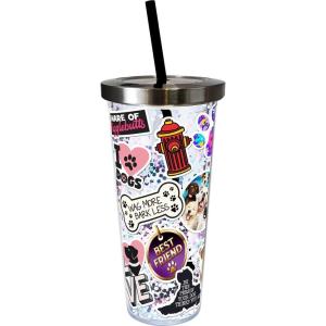 Spoontiques – Glitter Filled Acrylic Tumbler – Glitter Cup with Straw – 20 oz - Stainless Steel Locking Lid with Straw – Double Wall Insulated – BPA Free – Dog Sticker Art