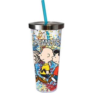 Spoontiques – Glitter Filled Acrylic Tumbler – Glitter Cup with Straw – 20 oz - Stainless Steel Locking Lid with Straw – Double Wall Insulated – BPA Free – Peanuts Drinking Cup