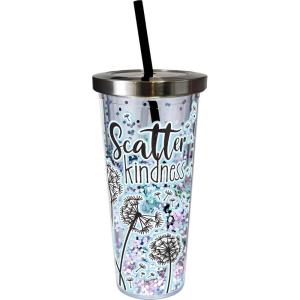 Spoontiques – Glitter Filled Acrylic Tumbler – Glitter Cup with Straw – 20 oz - Stainless Steel Locking Lid with Straw – Double Wall Insulated – BPA Free – Scatter Kindness