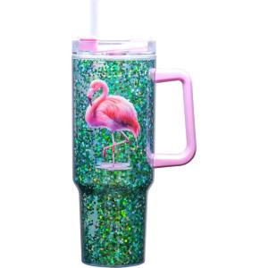 Spoontiques Flaming 40oz Acrylic Travel Mug – Double Wall Acrylic with Sliding Lock Travel Lid and Straw – 11″ Tall