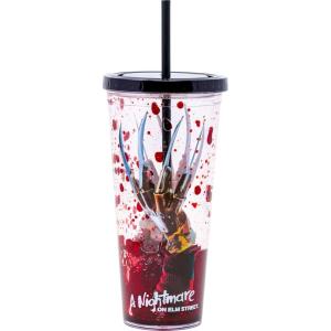 Spoontiques IT Horror Tumbler, 32oz – Liquid Filled Acrylic Cup with Straw – Locking Lid with Straw, Double Wall Insulated, BPA Free(Freddy Krueger)