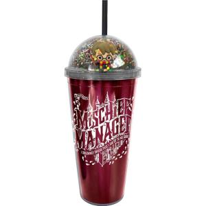 Spoontiques Mischief Managed Dome Top Acrylic Tumbler, 20oz – Glitter-Filled Dome Top with Enclosed Figurine & Coordinating Reusable Straw – 10″ Tall Double Wall Insulated Travel Cup