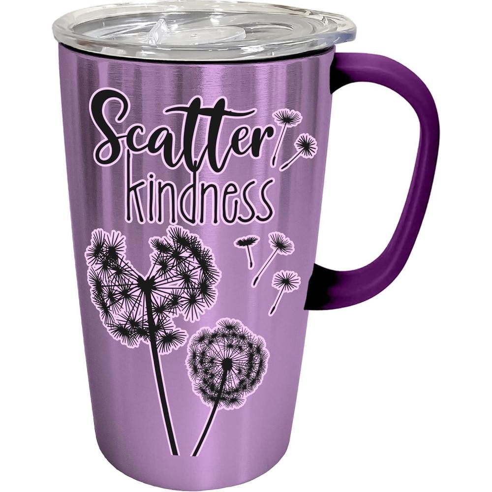 image:imageSpoontiques  Stainless Steel Travel Mug with Handle  18 oz Capacity  Double Wall Stainless Steel with Sliding Lock Travel Lid  6 Tall  Scatter Stainless Travel Mug