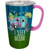 Spoontiques – Stainless Steel Travel Mug with Handle – 18 oz Capacity – Double Wall Stainless Steel with Sliding Lock Travel Lid – 6” Tall – I Sleep Around Stainless Travel Mug