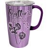 Spoontiques – Stainless Steel Travel Mug with Handle – 18 oz Capacity – Double Wall Stainless Steel with Sliding Lock Travel Lid – 6” Tall – Scatter Stainless Travel Mug