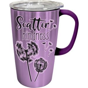 Spoontiques – Stainless Steel Travel Mug with Handle – 18 oz Capacity – Double Wall Stainless Steel with Sliding Lock Travel Lid – 6” Tall – Scatter Stainless Travel Mug