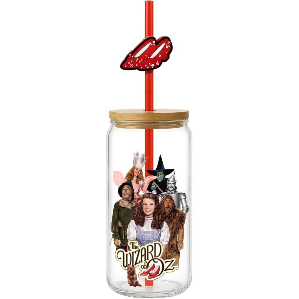 image:imageSpoontiques Wizard of Oz Glass wLid and Straw Charm 20oz  675 Tall Decorative Glass Straw Included Ideal for Hot amp Cold Beverages