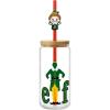 Spoontiques Elf Glass w/Lid and Straw Charm, 20oz – 6.75” Tall Decorative Glass, Straw Included, Ideal for Hot & Cold Beverages