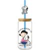 Spoontiques Snoopy Happiness Glass w/Lid and Straw Charm, 20oz – 6.75” Tall Decorative Glass, Straw Included, Ideal for Hot & Cold Beverages