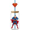 Spoontiques Superman Glass w/Lid and Straw Charm, 20oz – 6.75” Tall Decorative Glass, Straw Included, Ideal for Hot & Cold Beverages