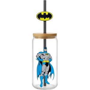 Spoontiques Batman Glass w/Lid and Straw Charm, 20oz – 6.75” Tall Decorative Glass, Straw Included, Ideal for Hot & Cold Beverages